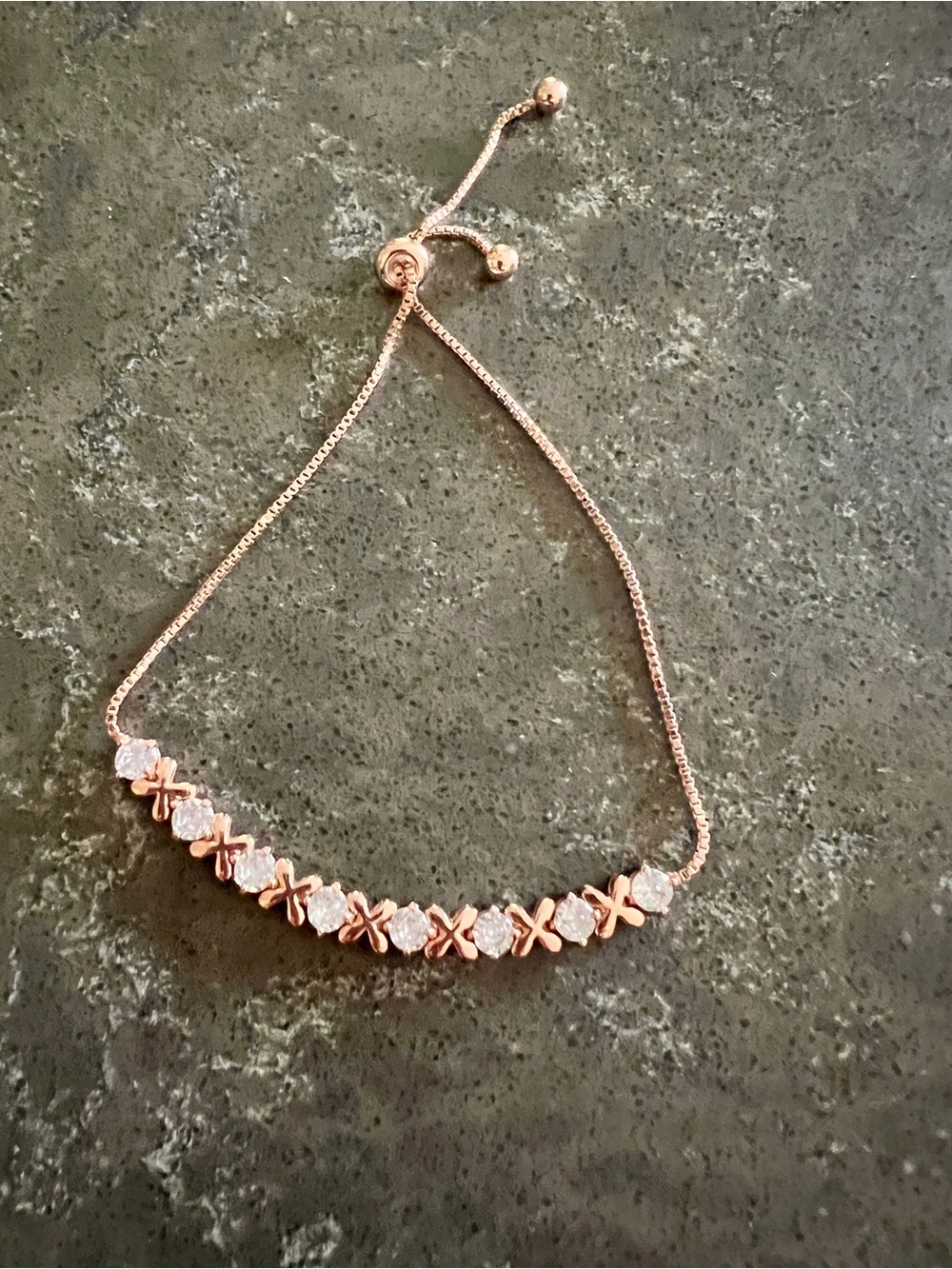 Rose Gold Plated Crystal X-Accent Adjustable Bracelet
